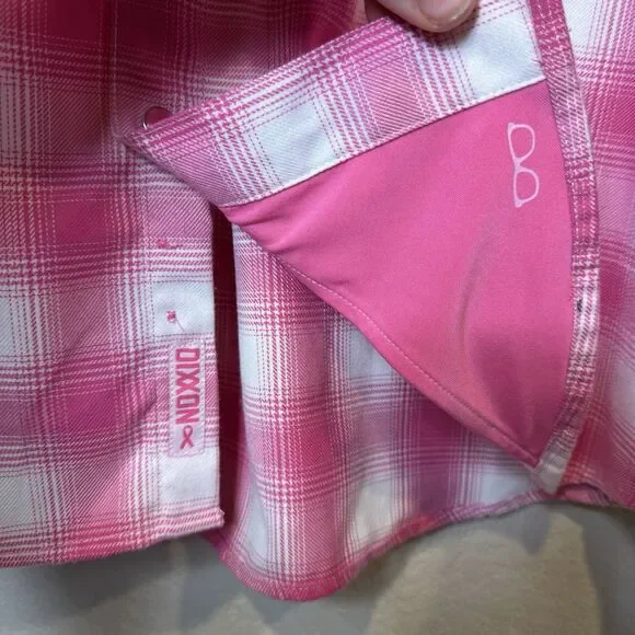 Dixxon The Ribbon Flannel Shirt Limited Edition Breast Cancer Pink White Size L - Picture 4 of 9